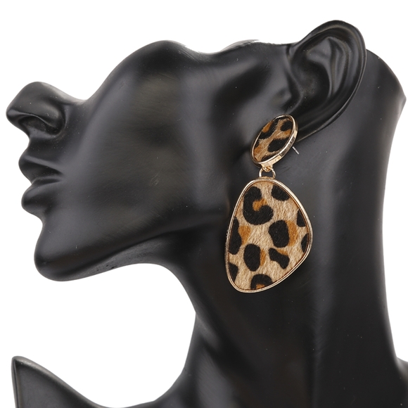 Brown and Black Leopard Print Dangle Earrings Drop Geometric Jewelry - Picture 1 of 2